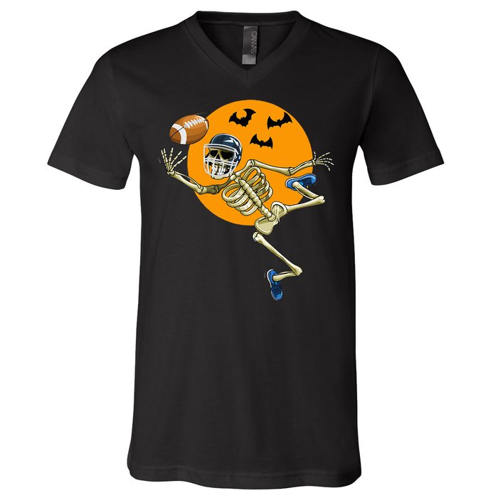 American Football Skeleton Halloween V-Neck T-Shirt