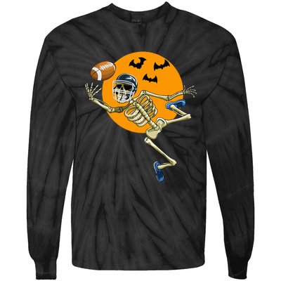 American Football Skeleton Halloween Tie-Dye Long Sleeve Shirt