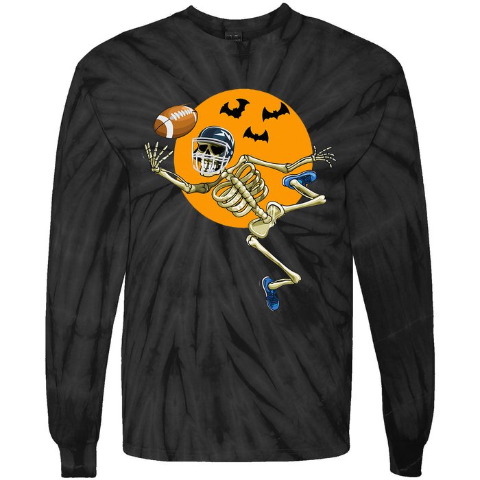 American Football Skeleton Halloween Tie-Dye Long Sleeve Shirt