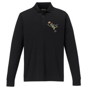 American Football Skeleton Halloween Performance Long Sleeve Polo