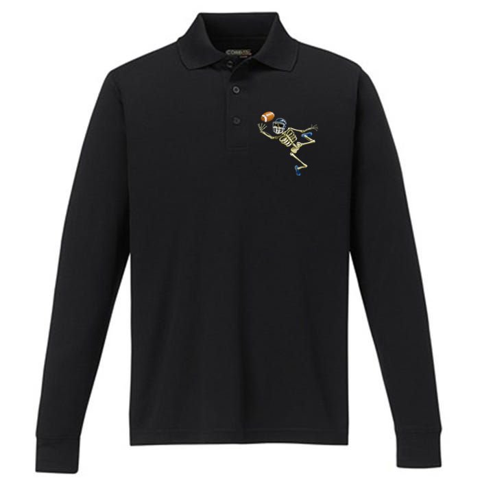 American Football Skeleton Halloween Performance Long Sleeve Polo