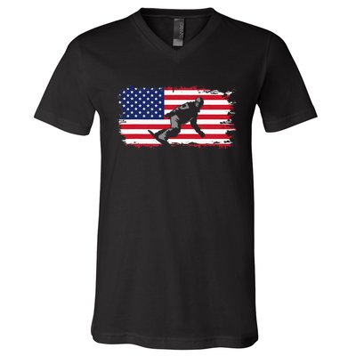 American Flag Snowboard Apparel Snowboarding Snowboard V-Neck T-Shirt