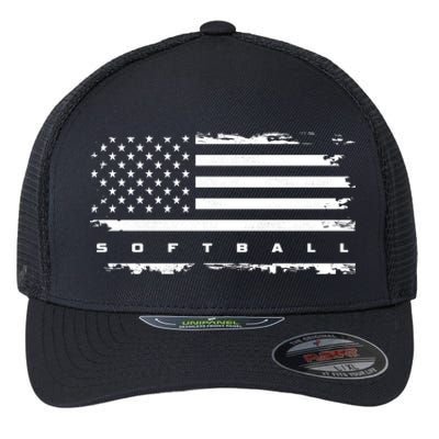 American Flag Softball Gift Softball Funny Gift Flexfit Unipanel Trucker Cap