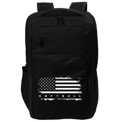 American Flag Softball Gift Softball Funny Gift Impact Tech Backpack