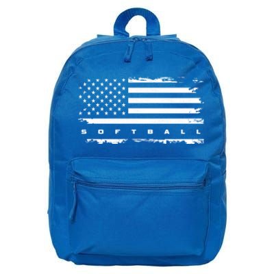 American Flag Softball Gift Softball Funny Gift 16 in Basic Backpack