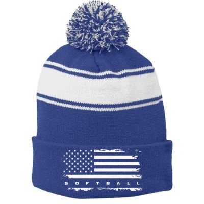 American Flag Softball Gift Softball Funny Gift Stripe Pom Pom Beanie