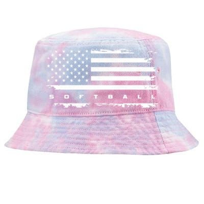 American Flag Softball Gift Softball Funny Gift Tie-Dyed Bucket Hat