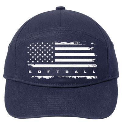 American Flag Softball Gift Softball Funny Gift 7-Panel Snapback Hat