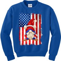 American Flag Ski Dad Graphic Patriotic Gnome Gift Kids Sweatshirt