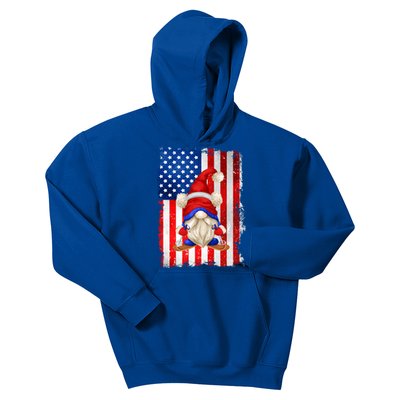 American Flag Ski Dad Graphic Patriotic Gnome Gift Kids Hoodie