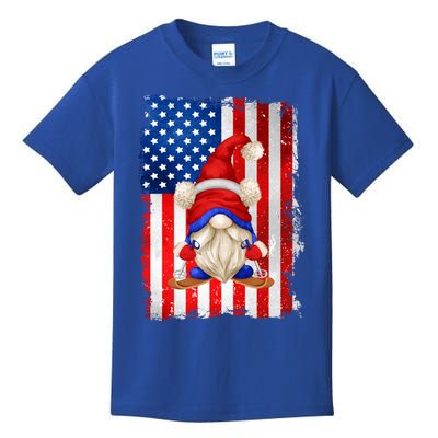 American Flag Ski Dad Graphic Patriotic Gnome Gift Kids T-Shirt