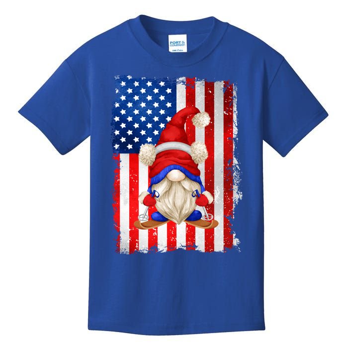 American Flag Ski Dad Graphic Patriotic Gnome Gift Kids T-Shirt