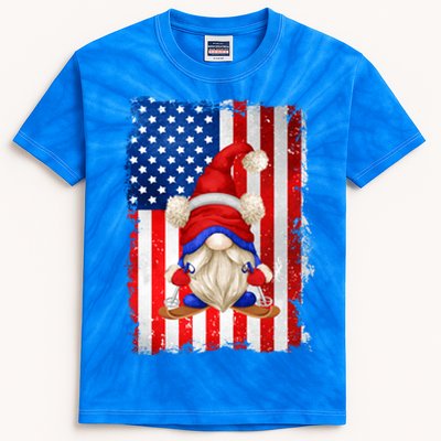 American Flag Ski Dad Graphic Patriotic Gnome Gift Kids Tie-Dye T-Shirt