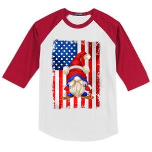 American Flag Ski Dad Graphic Patriotic Gnome Gift Kids Colorblock Raglan Jersey