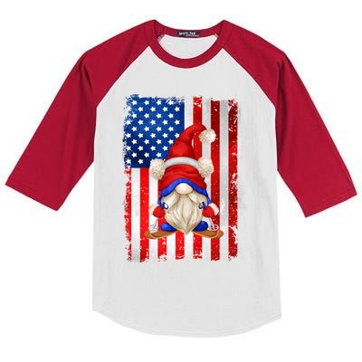 American Flag Ski Dad Graphic Patriotic Gnome Gift Kids Colorblock Raglan Jersey