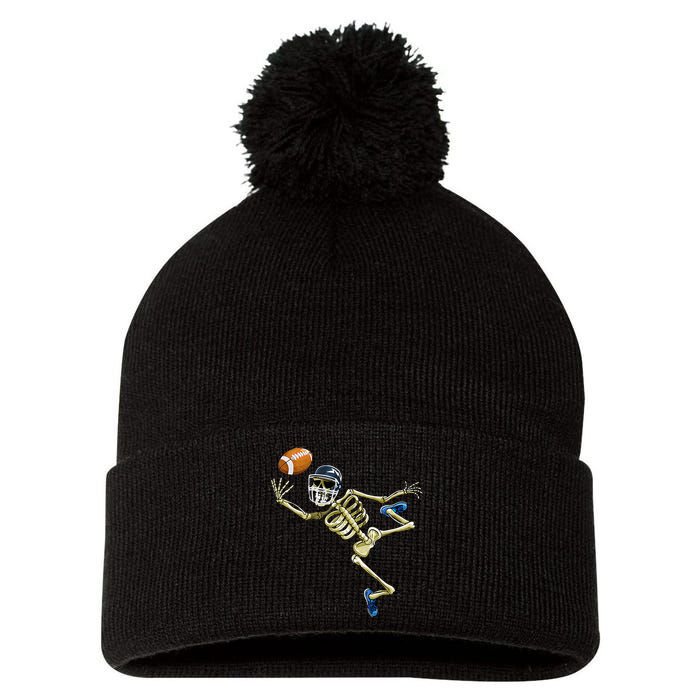 American Football Skeleton Halloween Football Fan Pom Pom 12in Knit Beanie