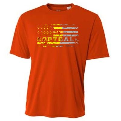 American Flag Softball Fan Team Distressed Gift Cooling Performance Crew T-Shirt