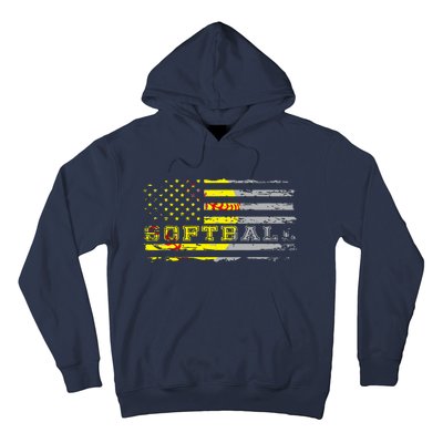 American Flag Softball Fan Team Distressed Gift Hoodie