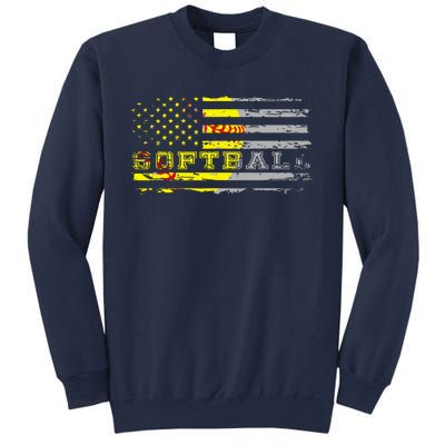 American Flag Softball Fan Team Distressed Gift Sweatshirt