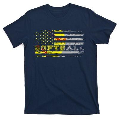 American Flag Softball Fan Team Distressed Gift T-Shirt