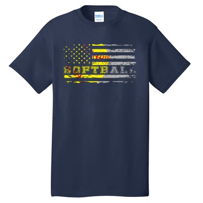 American Flag Softball Fan Team Distressed Gift Tall T-Shirt