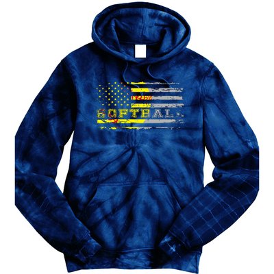 American Flag Softball Fan Team Distressed Gift Tie Dye Hoodie