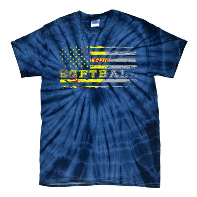 American Flag Softball Fan Team Distressed Gift Tie-Dye T-Shirt