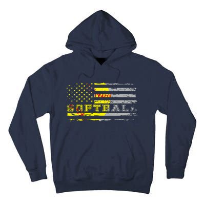 American Flag Softball Fan Team Distressed Gift Tall Hoodie