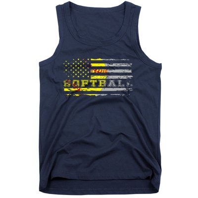 American Flag Softball Fan Team Distressed Gift Tank Top