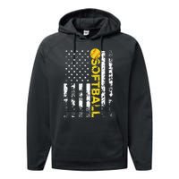 American Flag Softball Team Gift Performance Fleece Hoodie