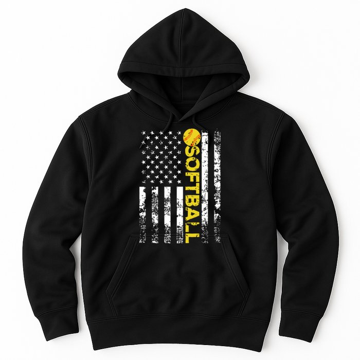 American Flag Softball Team Gift Hoodie