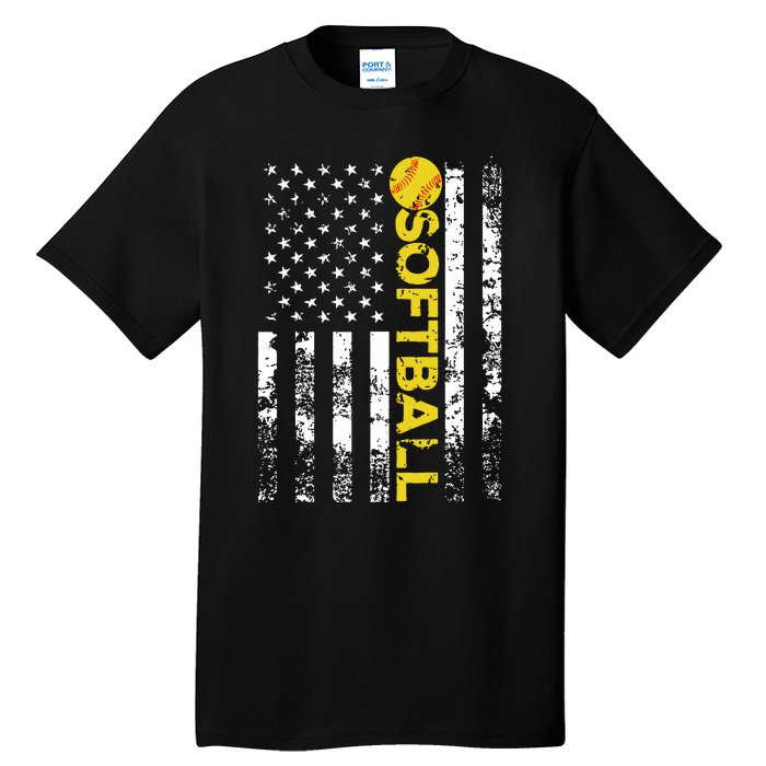 American Flag Softball Team Gift Tall T-Shirt