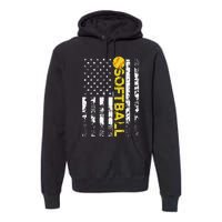 American Flag Softball Team Gift Premium Hoodie