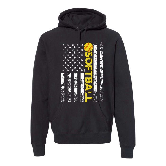 American Flag Softball Team Gift Premium Hoodie