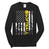 American Flag Softball Team Gift Tall Long Sleeve T-Shirt