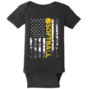 American Flag Softball Team Gift Baby Bodysuit