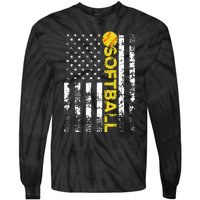 American Flag Softball Team Gift Tie-Dye Long Sleeve Shirt