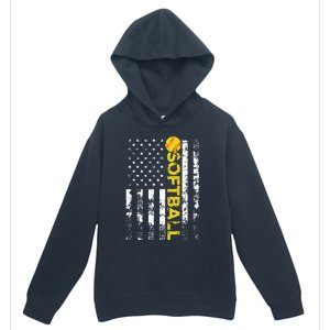 American Flag Softball Team Gift Urban Pullover Hoodie