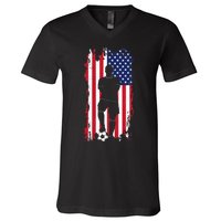 American Flag Soccer Apparel Soccer V-Neck T-Shirt