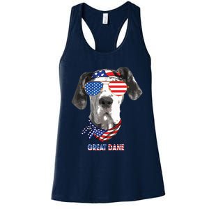 American Flag Shirts Great Dane Dog Lover Gifts Women's Racerback Tank