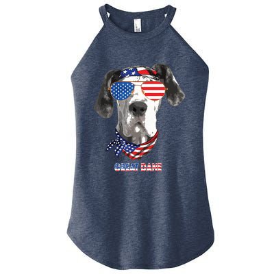American Flag Shirts Great Dane Dog Lover Gifts Women's Perfect Tri Rocker Tank