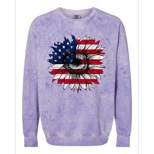 American Flag Sunflower 4th of July Independence USA Day Colorblast Crewneck Sweatshirt