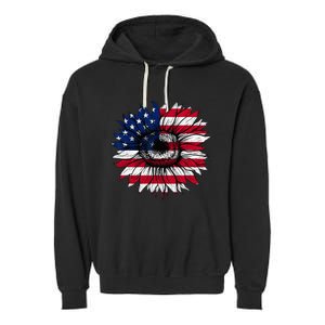 American Flag Sunflower 4th of July Independence USA Day Garment-Dyed Fleece Hoodie