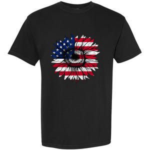 American Flag Sunflower 4th of July Independence USA Day Garment-Dyed Heavyweight T-Shirt