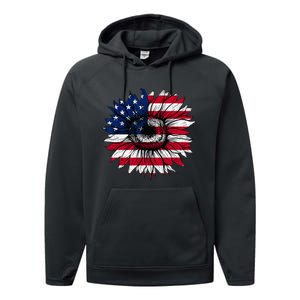 American Flag Sunflower 4th of July Independence USA Day Performance Fleece Hoodie