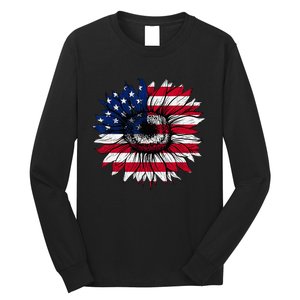 American Flag Sunflower 4th of July Independence USA Day Long Sleeve Shirt