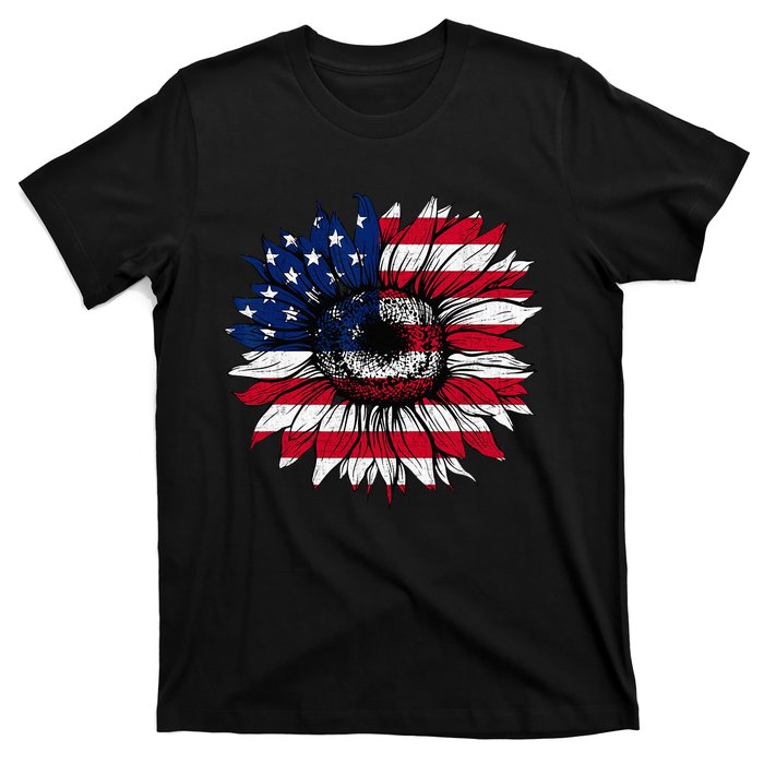 American Flag Sunflower 4th of July Independence USA Day T-Shirt