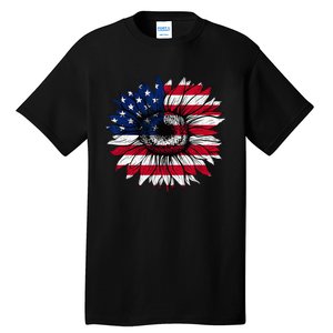 American Flag Sunflower 4th of July Independence USA Day Tall T-Shirt