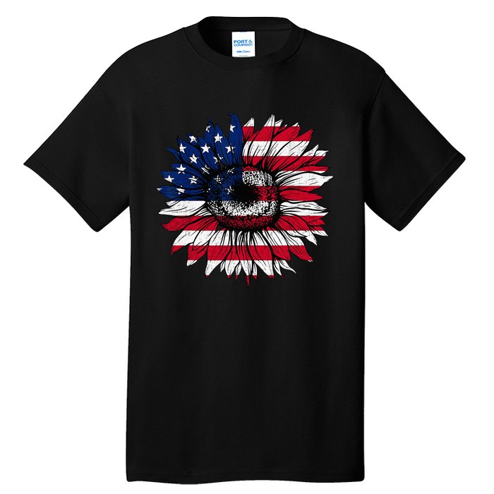 American Flag Sunflower 4th of July Independence USA Day Tall T-Shirt