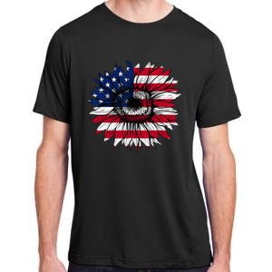 American Flag Sunflower 4th of July Independence USA Day Adult ChromaSoft Performance T-Shirt